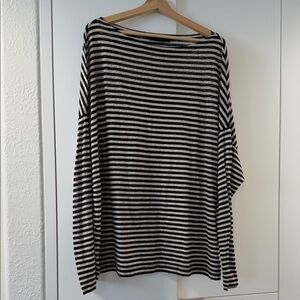 AllSaints Black and White Striped Long Sleeve Tee